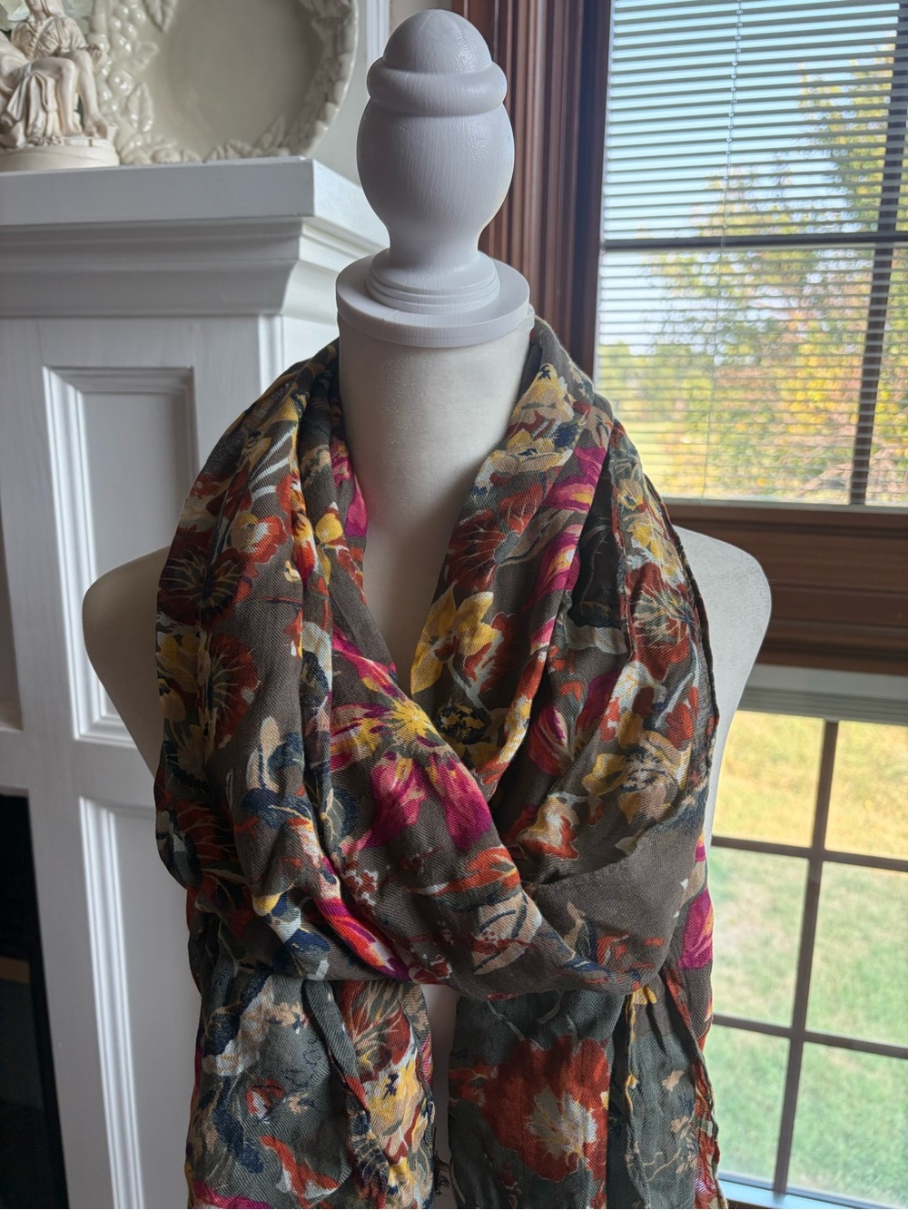 Talbots Floral Lightweight Women’s Scarf - Army Green with Pink, Yellow & Orange